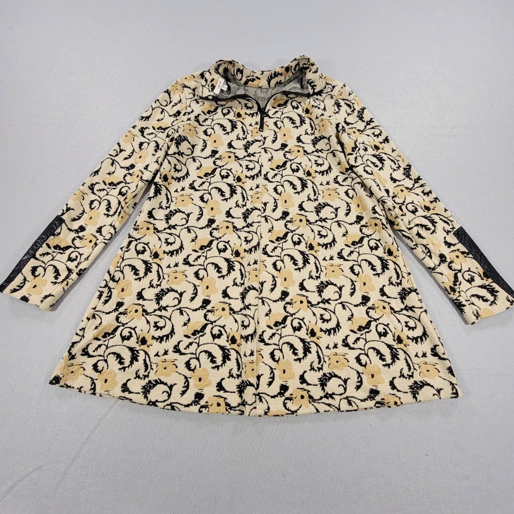 Tyler Boe Jacquard Knit A Line Tunic Top Quarter Zip Cream Black Floral Womens S